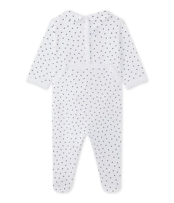 Baby girl's heart-print sleepsuit ECUME white/MEDIEVAL blue