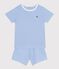 Children's short stripy cotton pyjamas EDNA blue/MARSHMALLOW white