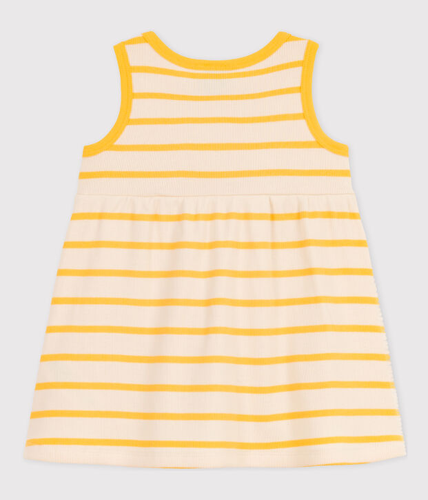 Babies' Sleeveless Striped Rib-Knit Dress Ecru/yellow
