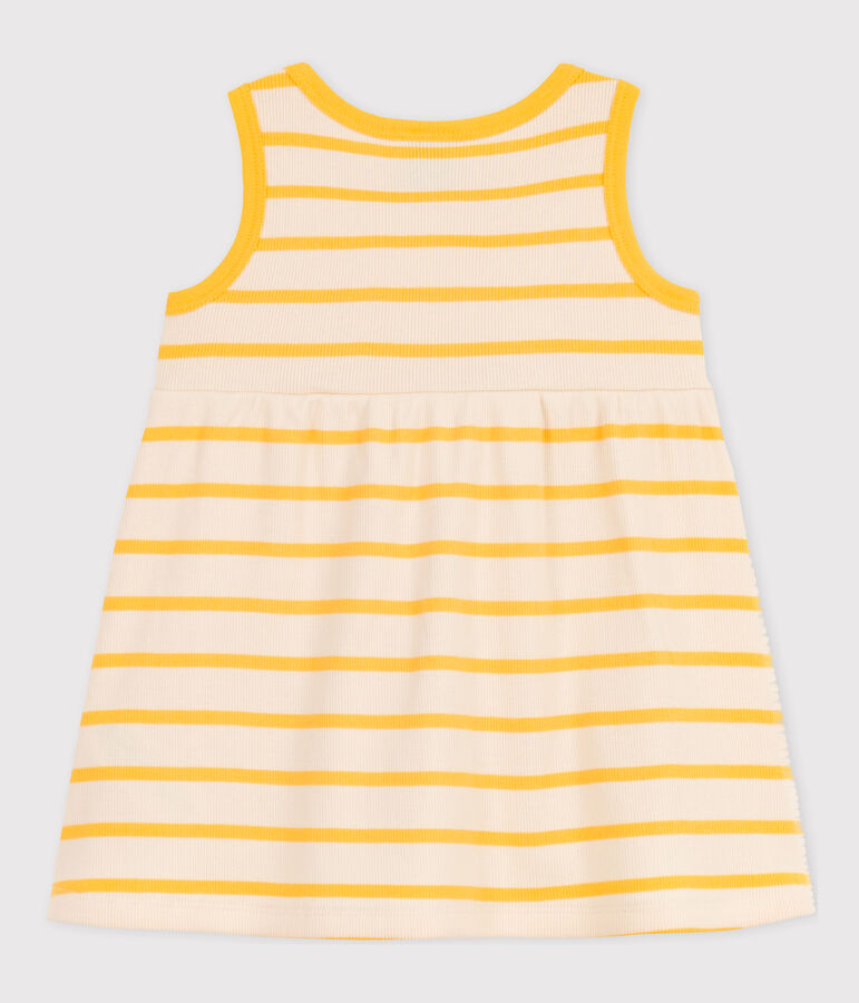 Babies' Sleeveless Striped Rib-Knit Dress Ecru/yellow