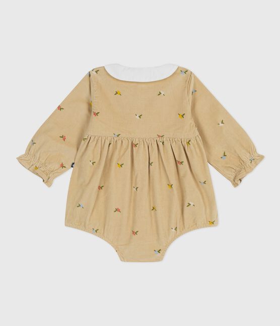 Babies' short playsuit in floral-print corduroy CAJOU beige/MULTICO