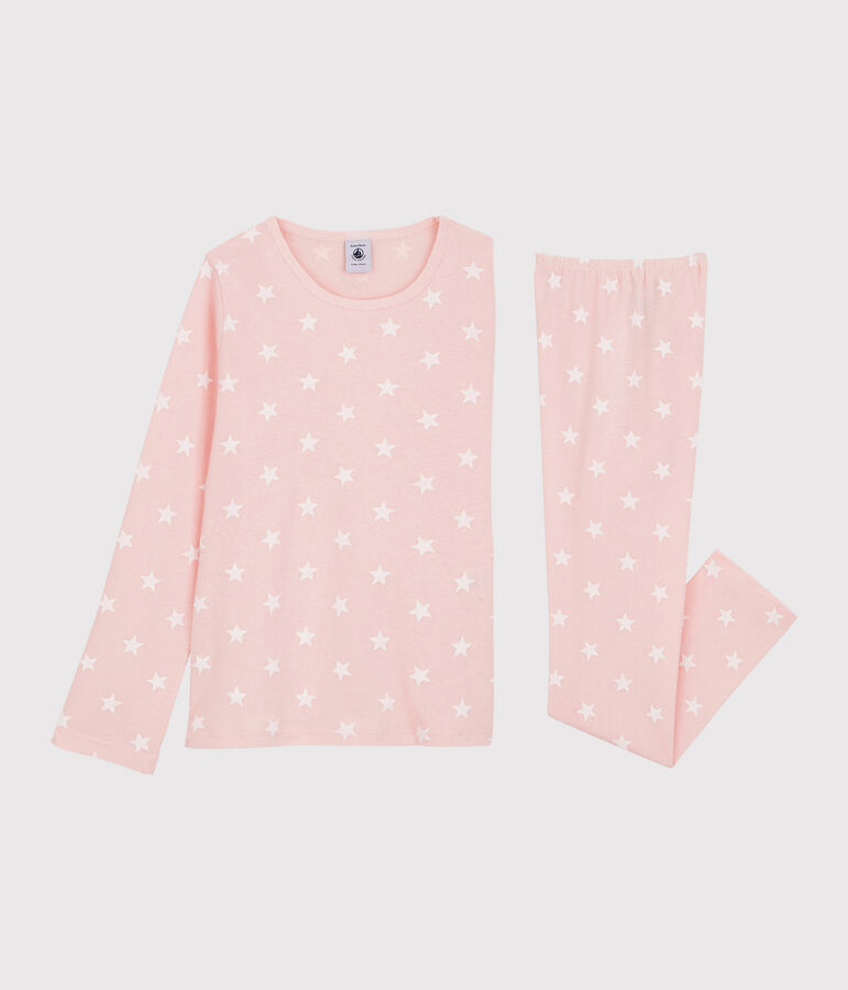 Girls' Star Print Cotton Pyjamas MINOIS pink/MARSHMALLOW white