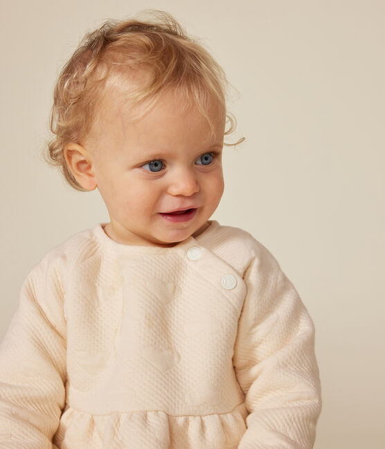 Babies' long-sleeved quilted tube knit dress AVALANCHE Ecru