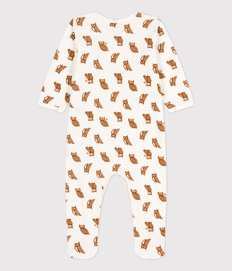 Babies' Owl Patterned Velour Sleepsuit white/brown