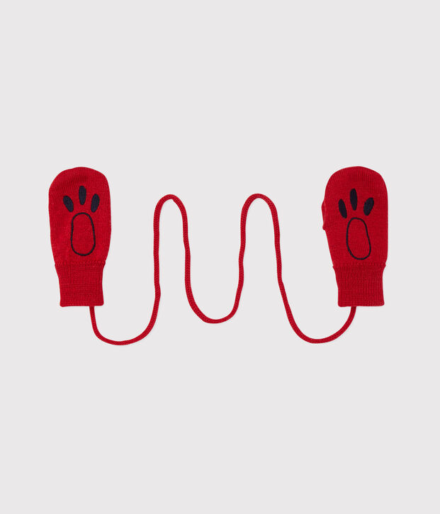 Baby's unisex mittens in a wool blend red