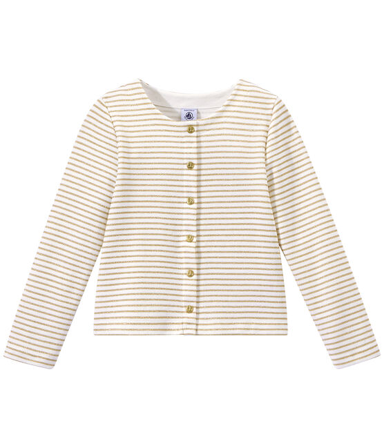 Girl's striped cardigan MARSHMALLOW white/EM DORE brown