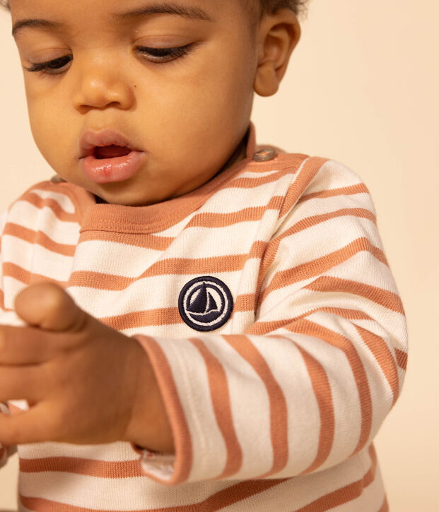 Babies' Thick Jersey Breton Top Ecru/pink