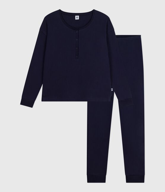 Women's plain cotton pyjamas SMOKING blue