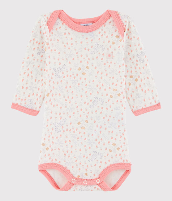 Baby Girls' Long-Sleeved Bodysuit MARSHMALLOW white/MULTICO white