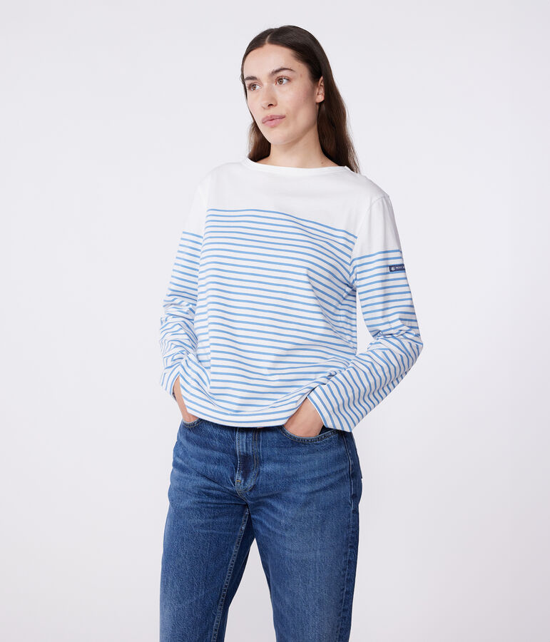 Women's long-sleeved cotton Breton t-shirt white/blue