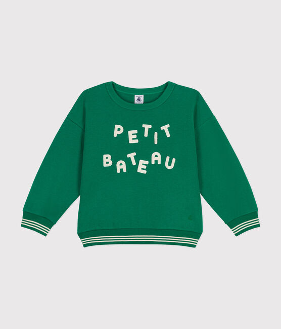 Fleece sweatshirt for girls or boys JARDIN green