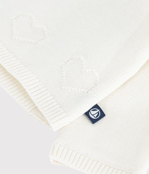 Babies' wool and cotton knit wrapover top white