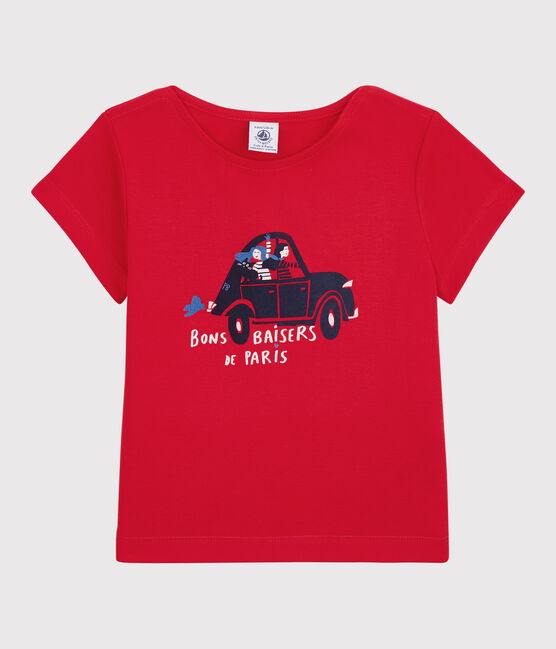 Girls' Short-Sleeved Organic Cotton T-Shirt PEPS red