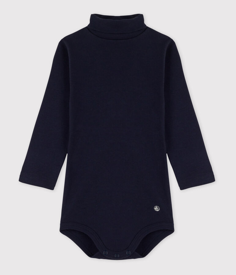 Babies' Long-Sleeved Roll Neck Cotton Bodysuit blue