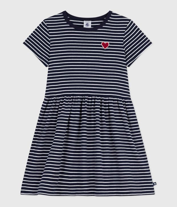 Children's short-sleeved stripy cotton dress blue/white