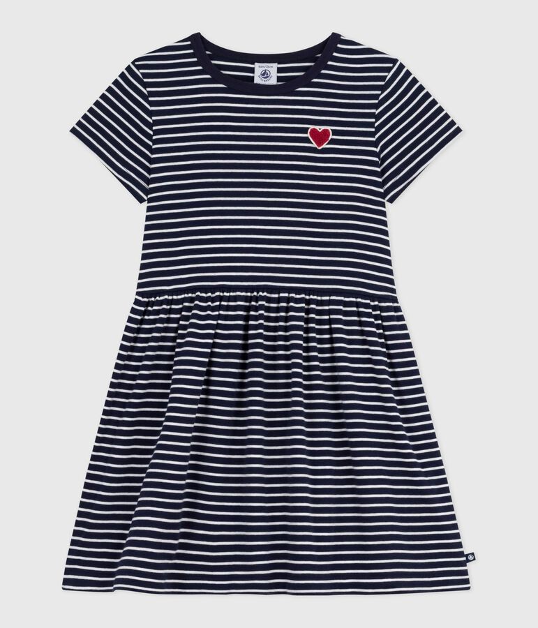 Children's short-sleeved stripy cotton dress blue/white