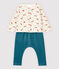 Babies' Velour and Rib Knit Three-Piece MONTELIMAR beige/MULTICO white