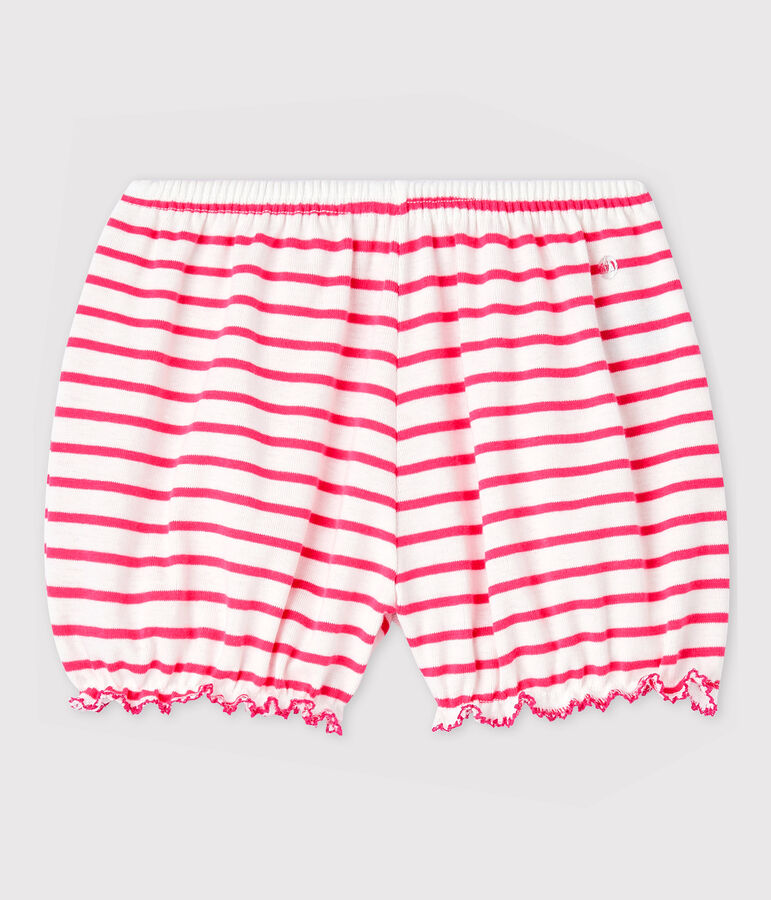 Baby Girls' Stripy Cotton Bloomers MARSHMALLOW white/GEISHA pink