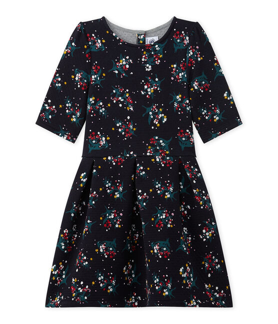 Girl's quilted double knit dress with 3/4 sleeves SMOKING blue/MULTICO white