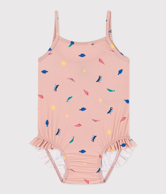 Babies' Recycled Fabric Swimsuit SALINE pink/MULTICO white