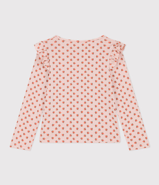 Girls' long-sleeved cotton T-shirt SALINE pink/MULTICO white