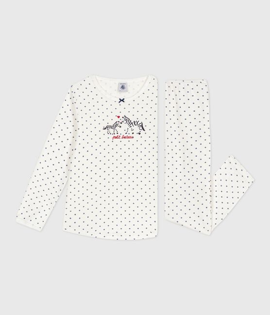 Children's spotty printed cotton pyjamas MARSHMALLOW blue/SOIR
