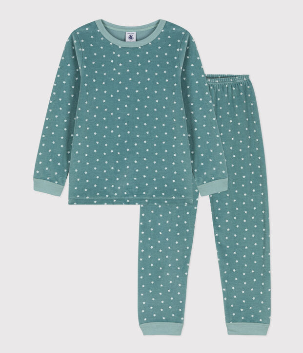 Children's Unisex Star Velour Pyjamas green/white