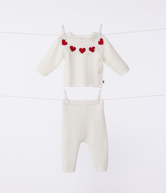 Babies' two-piece knitted outfit MARSHMALLOW red/CORRIDA white