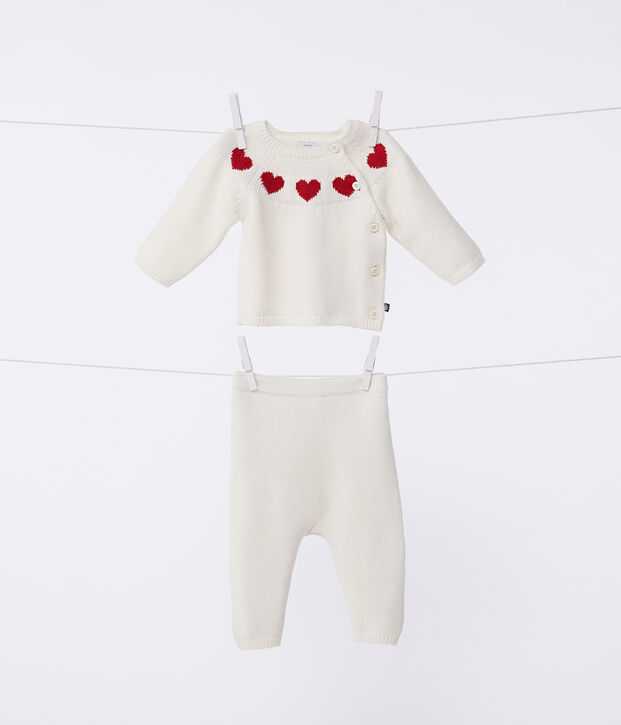 Babies' two-piece knitted outfit white/red