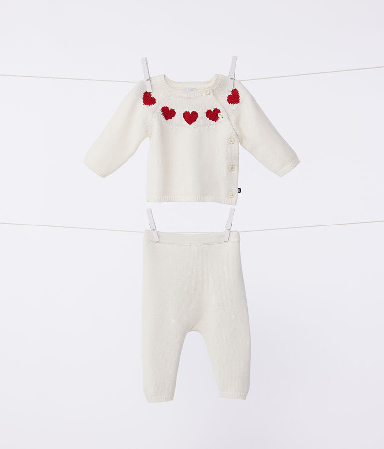 Babies' two-piece knitted outfit white/red