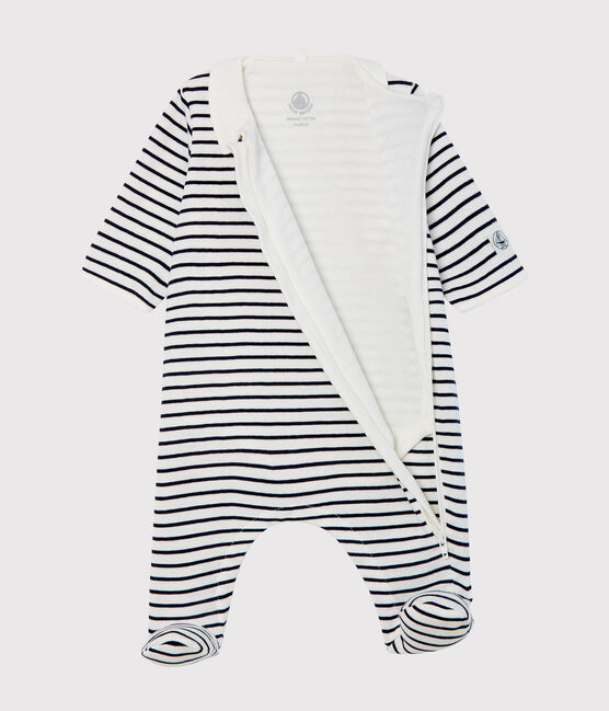 Babies' Zip-Up Ribbed Bodyjama MARSHMALLOW white/SMOKING blue