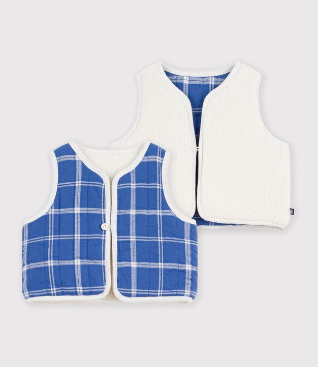 Babies' sleeveless checked flannel and sherpa cardigan Ecru/multicolor