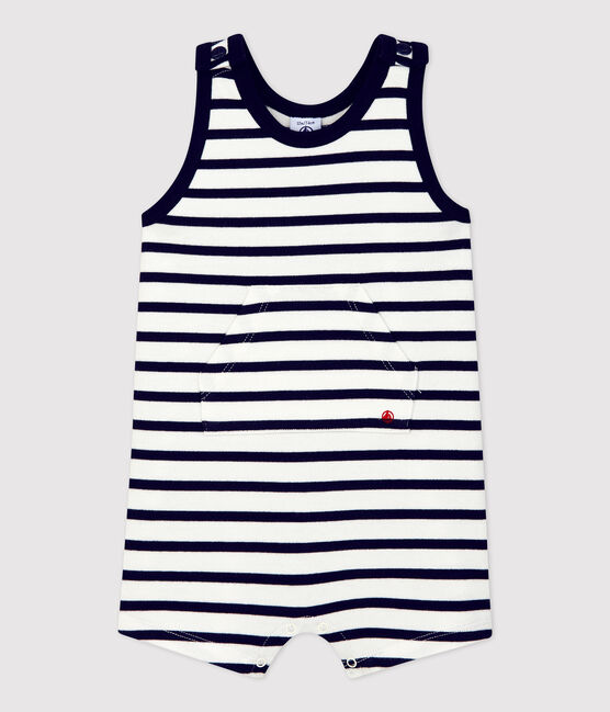 Babies' Thick Organic Jersey Playsuit MARSHMALLOW white/SMOKING blue