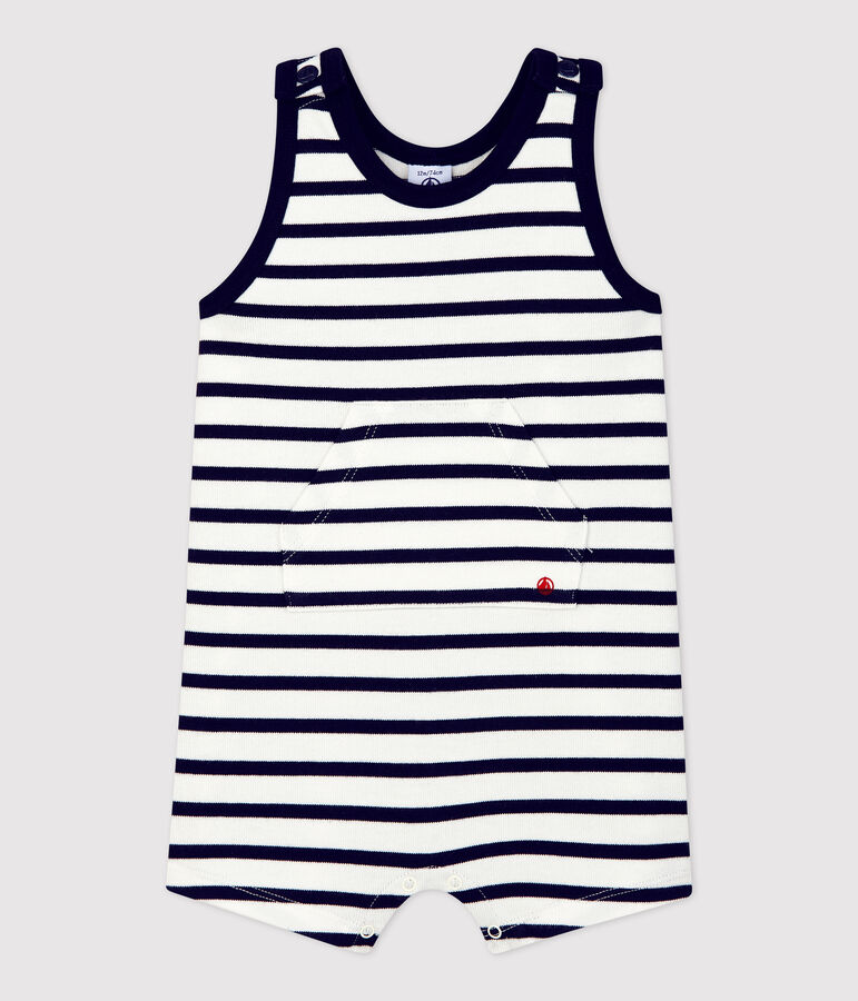 Babies' Thick Organic Jersey Playsuit MARSHMALLOW white/SMOKING blue