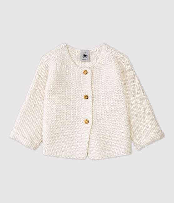 Babies' Wool/Cotton Cardigan MARSHMALLOW white