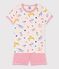 Girls' Yoga Animal Pattern Short Cotton Pyjamas FLEUR pink/MULTICO white