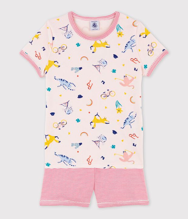 Girls' Yoga Animal Pattern Short Cotton Pyjamas pink/multicolor