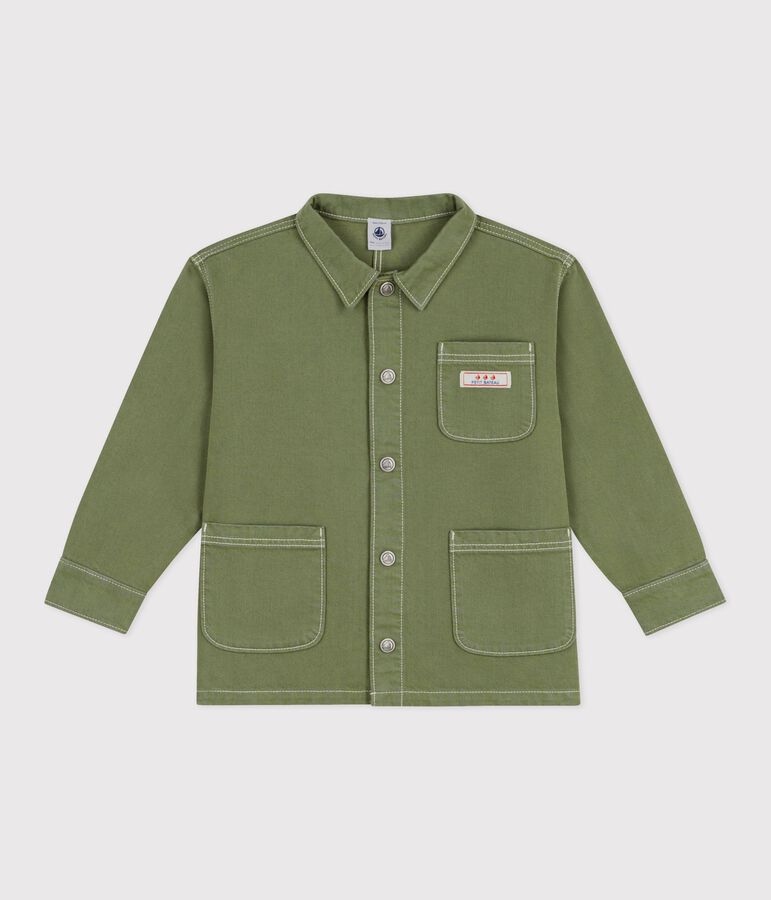 Children's jacket in plain cotton OLIVINE green