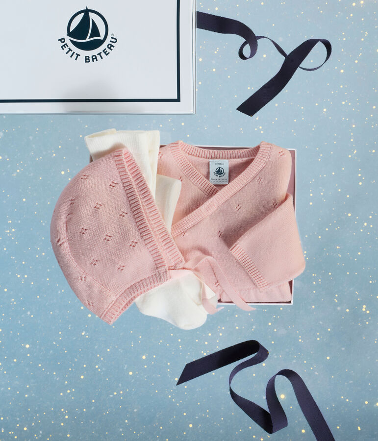 Babies' gift set, with a knitted bonnet, rompers and tights multicolor