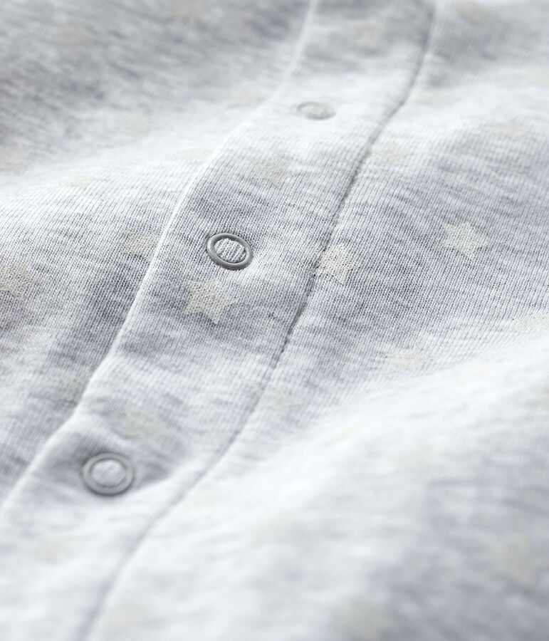 Babies' Footless Organic Cotton Bodyjama POUSSIERE grey/MARSHMALLOW white