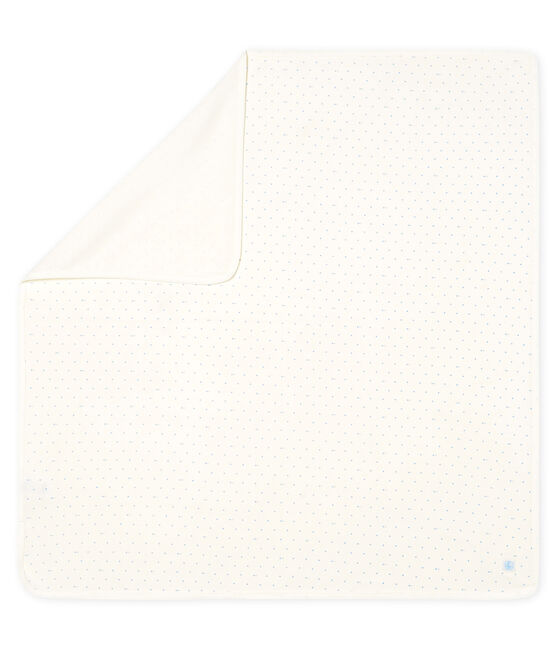 Babies' Ribbed Maternity Blanket MARSHMALLOW white/ACIER blue