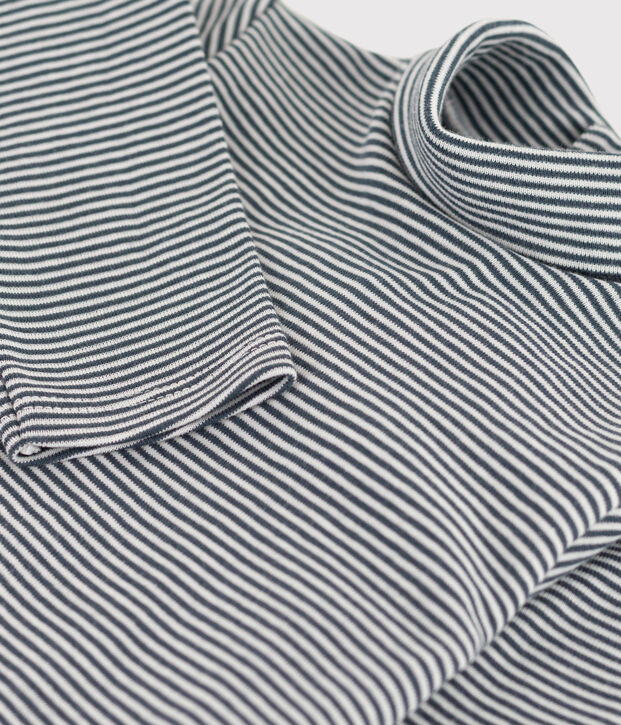 Babies' Stripy Long-Sleeved Roll Neck Cotton Bodysuit grey/white