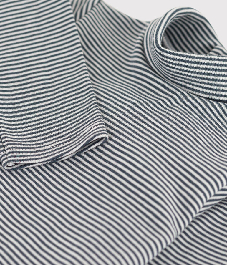 Babies' Stripy Long-Sleeved Roll Neck Cotton Bodysuit grey/white