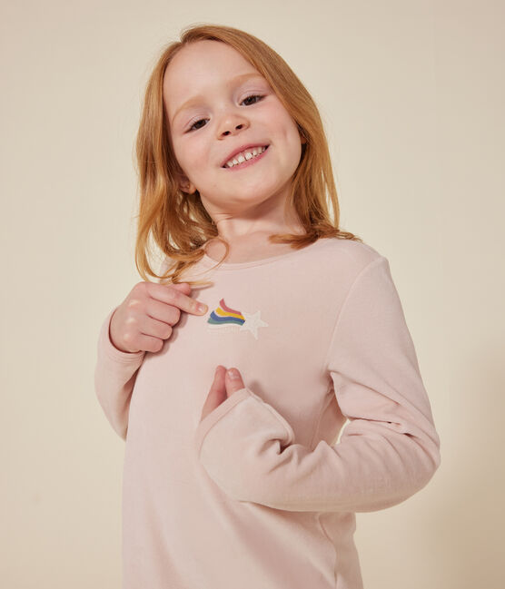 Children's velour nightdress SALINE pink/MULTICO white