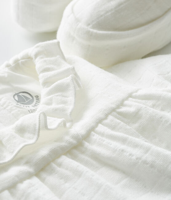 Set of Jumpsuit and Bootees in Easy-Wash Fabric MARSHMALLOW white