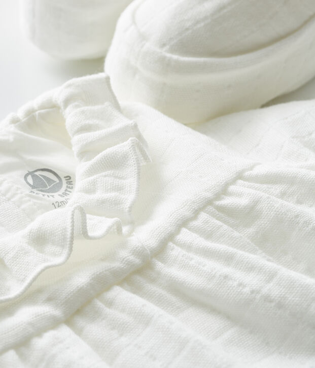 Set of Jumpsuit and Bootees in Easy-Wash Fabric white
