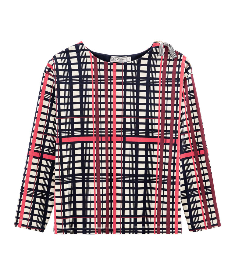 Women's Checked Sailor Top white/multicolor