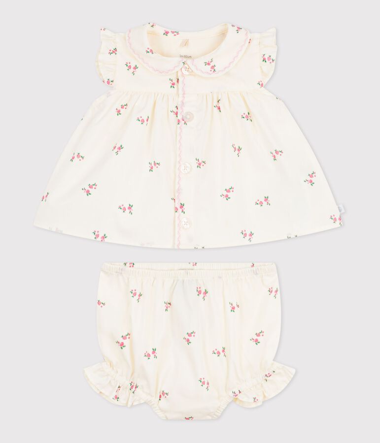 Babies' 2-piece cotton outfit, comprising  blouse and bloomers with a floral print MILK /MULTICO