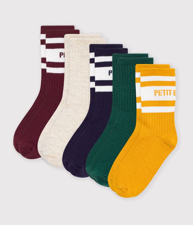 5 pairs of children's plain cotton socks multicolor