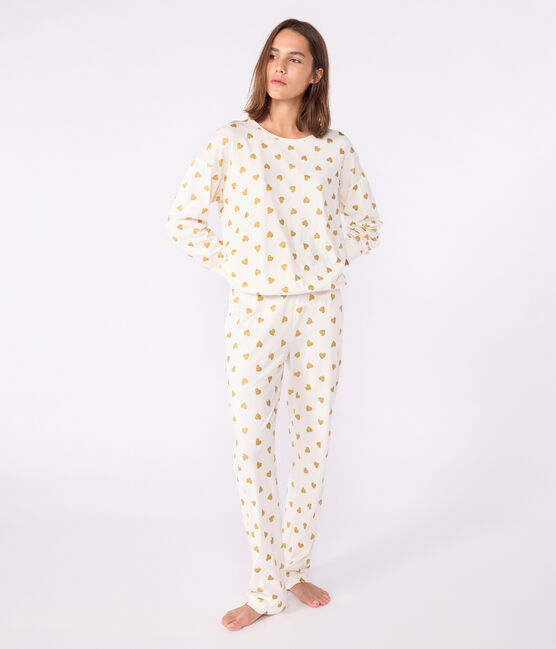 Women's golden heart print cotton pyjamas MILK /DORE